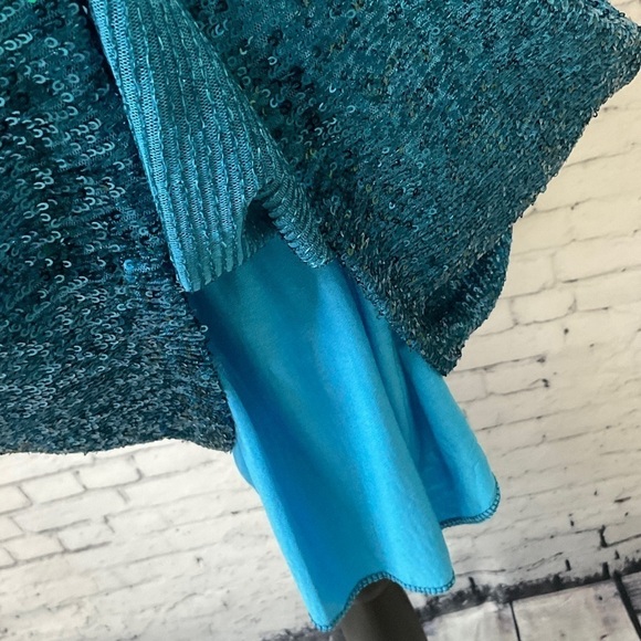 Sofia Women Turquoise Sequin Mini Strapless Dress Drop Waist Blouson One Size T1 - Picture 9 of 12